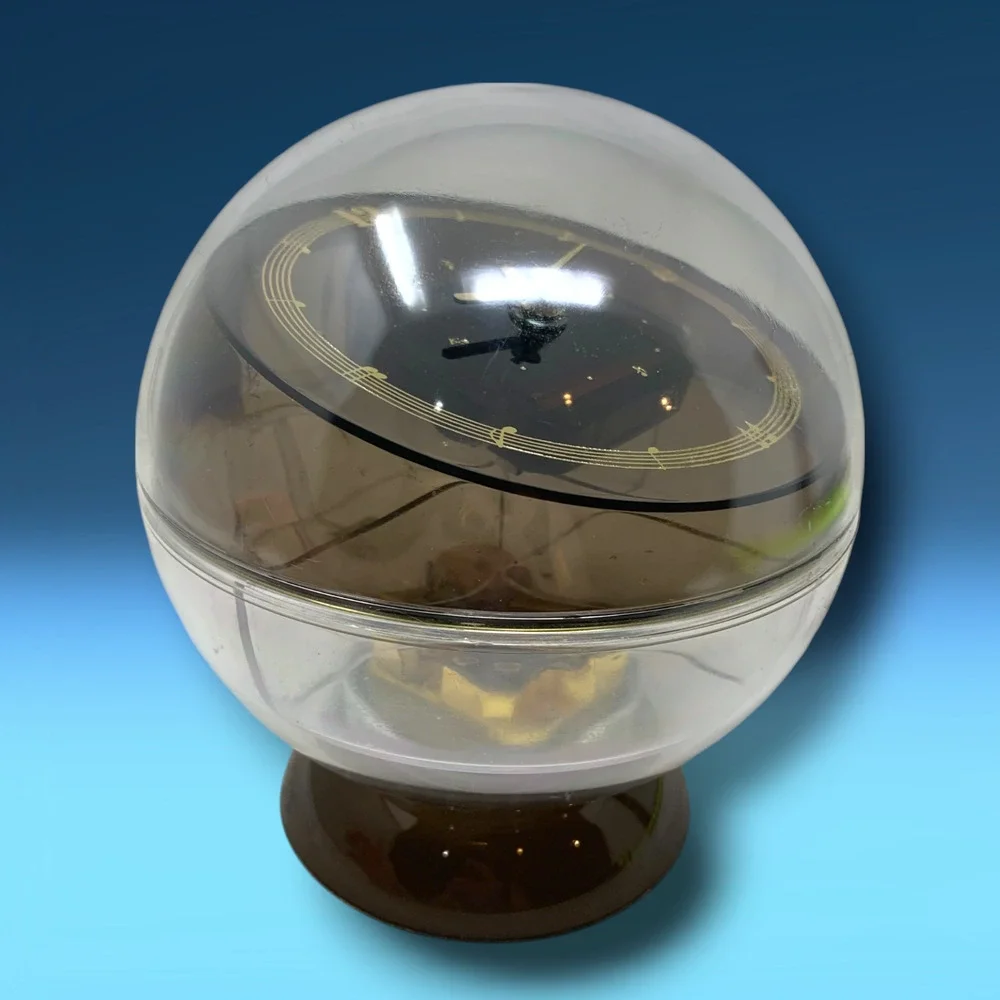 Vintage MCM Acrylic Sphere Lidded Jewelry Box Music Box & Clock Sputnik Pop Art
